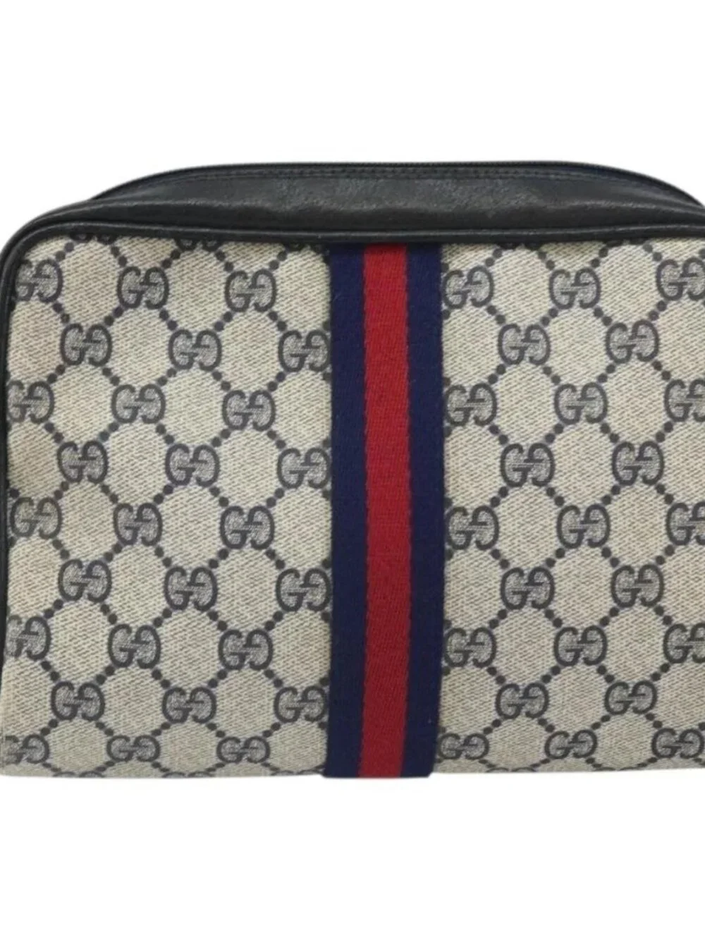 GUCCI GG Supreme Sherry Line Clutch Bag PVC Navy Gold 010 378 Auth BA10258